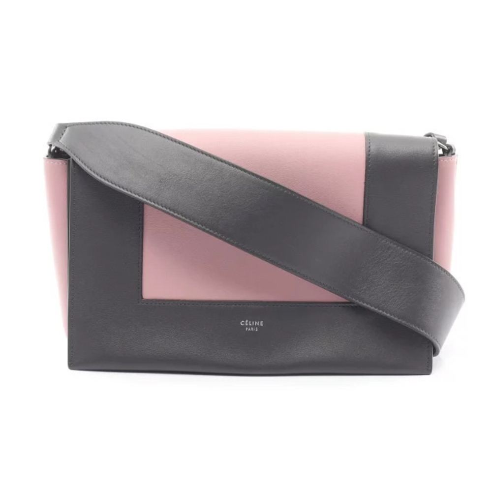 Celine Frame Shoulder Bag Leather Pink Gray